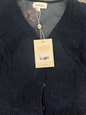 böhme Navy Pinstripe V-Neck Button Front Dress
